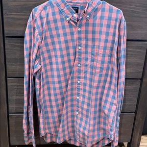 Checkered pink and blue button down